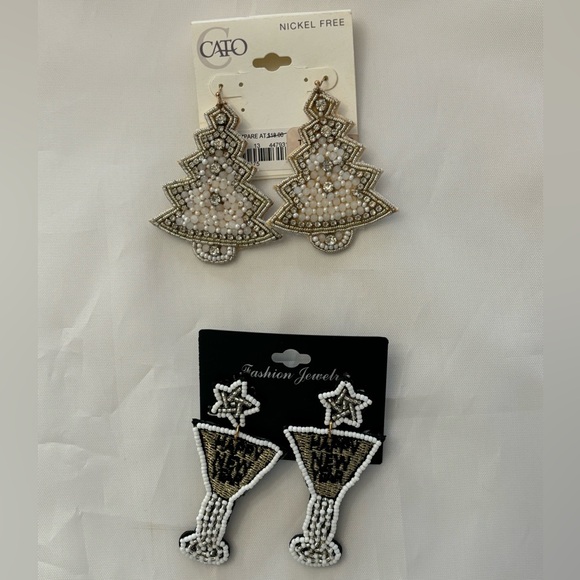Jewelry - NEW Bundle 2 prs Beaded Earrings Christmas Tree and New Years
